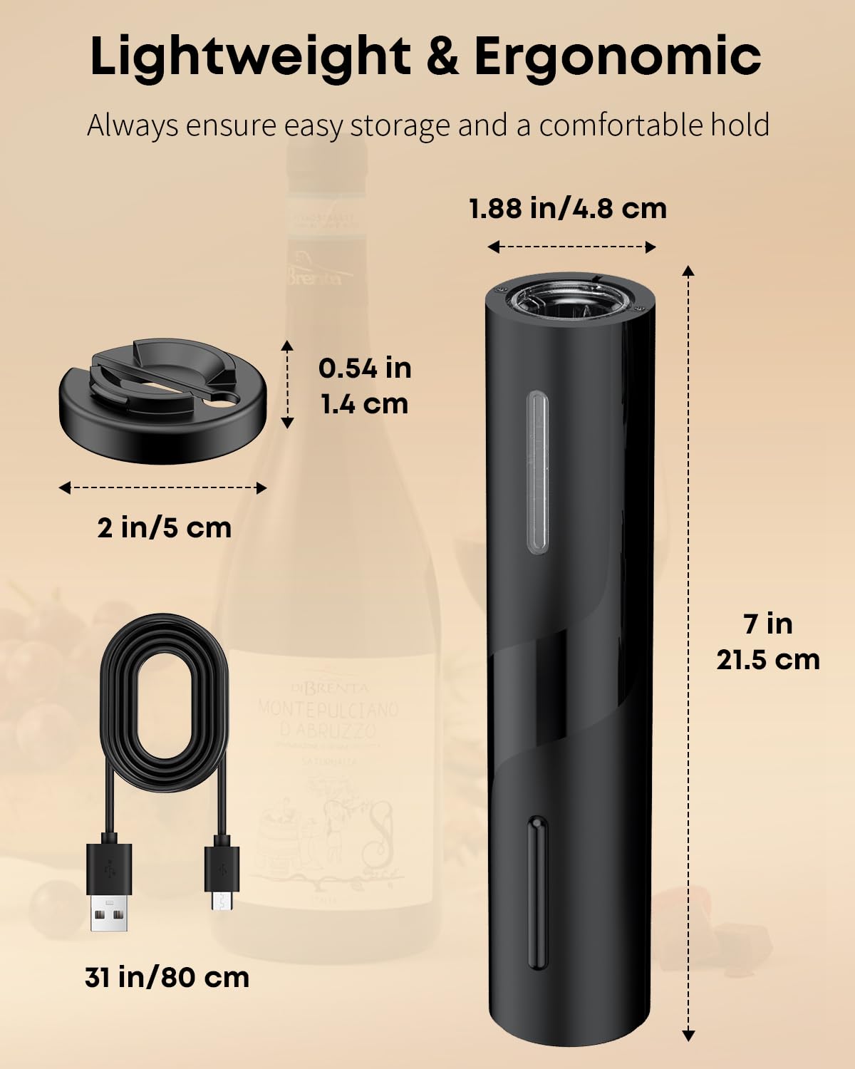 Pawfly Apri bottiglie Elettrico Ricaricabile con Tagliafoglio Cavatappi Automatico USB-C Luce LED Apribottiglie Vino