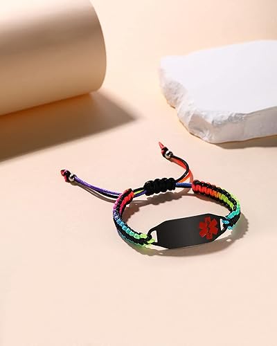Miniatura 8 de Pulseras de alerta médica para mujer, pulseras de identificación de alerta médica, cuerda de poliéster trenzada hecha a mano, pulsera de emergencia