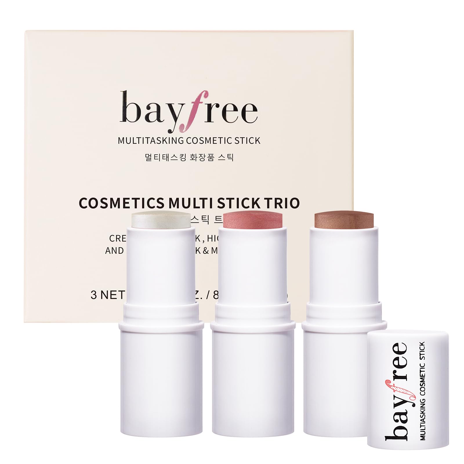 bayfree 3 PCS Makeup Cream Contour Stick Set, Illuminante Viso & Blush & Bronzer Stick, Effetto Naturale Opaco o Lucido, Lunga Durata, Multiuso per Ogni Tipo di Pelle