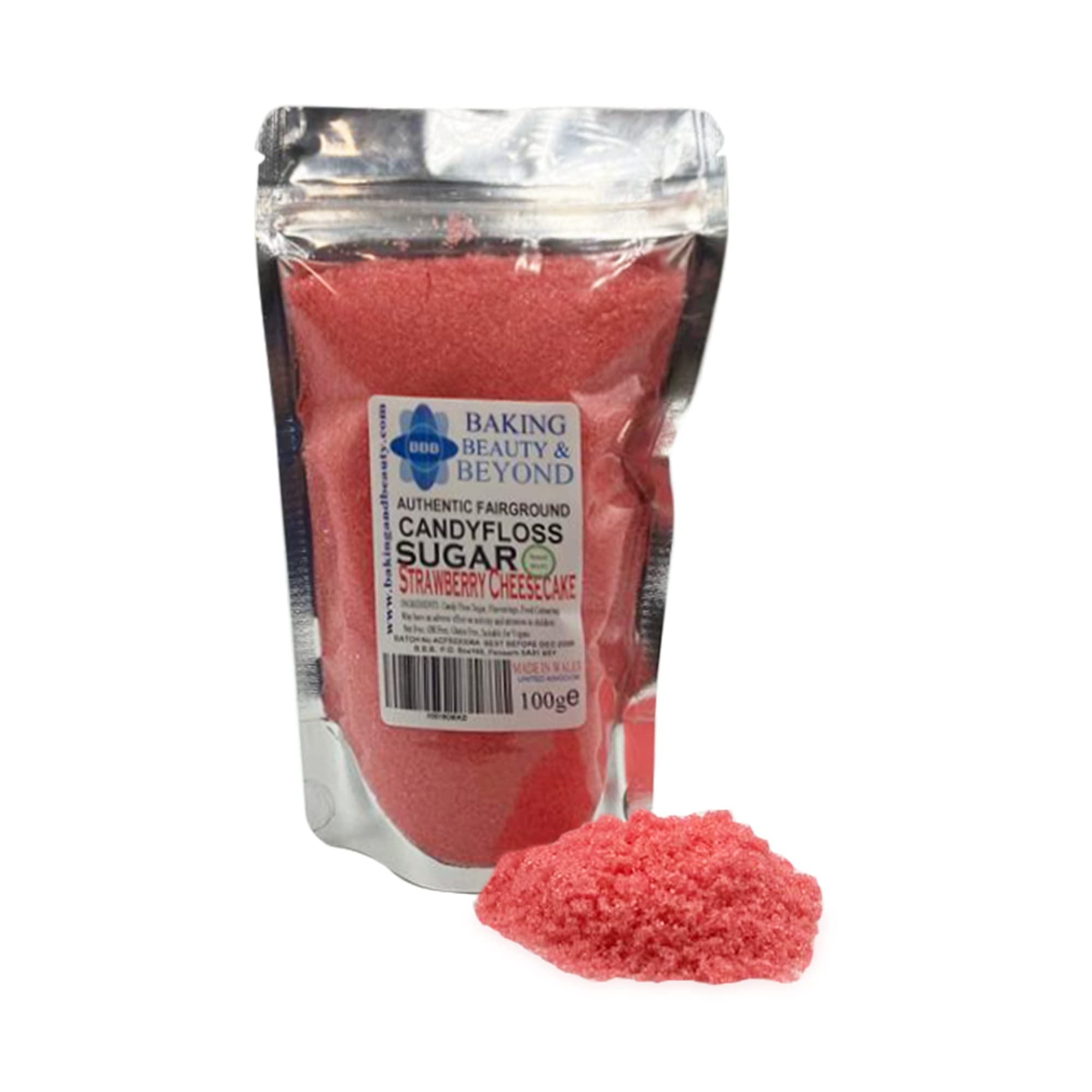 Baking Beauty and Beyond Premium Candy Floss Sugar 100g - Strawberry-Cheesecake Flavour