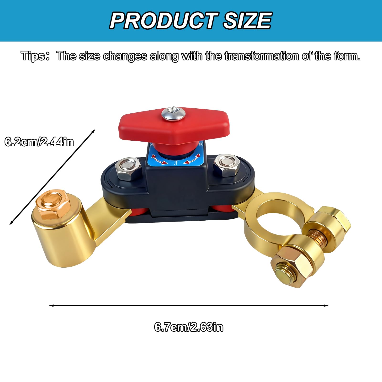 Heavy Duty Car Battery Disconnect Switch, 12v-24v Battery Kill Breaker with Pure Copper Construction, Rotary On/Off Power Cut Off Switch for Cars, Boats, RVs (with Wrench & Gasket) - 2