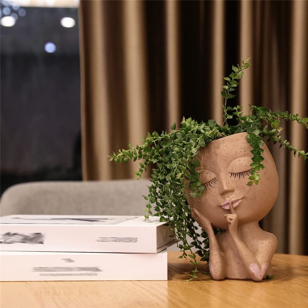 Vaso Fioriera A Forma Di Viso - Decorazione Originale In Resina Per Piante Grasse
