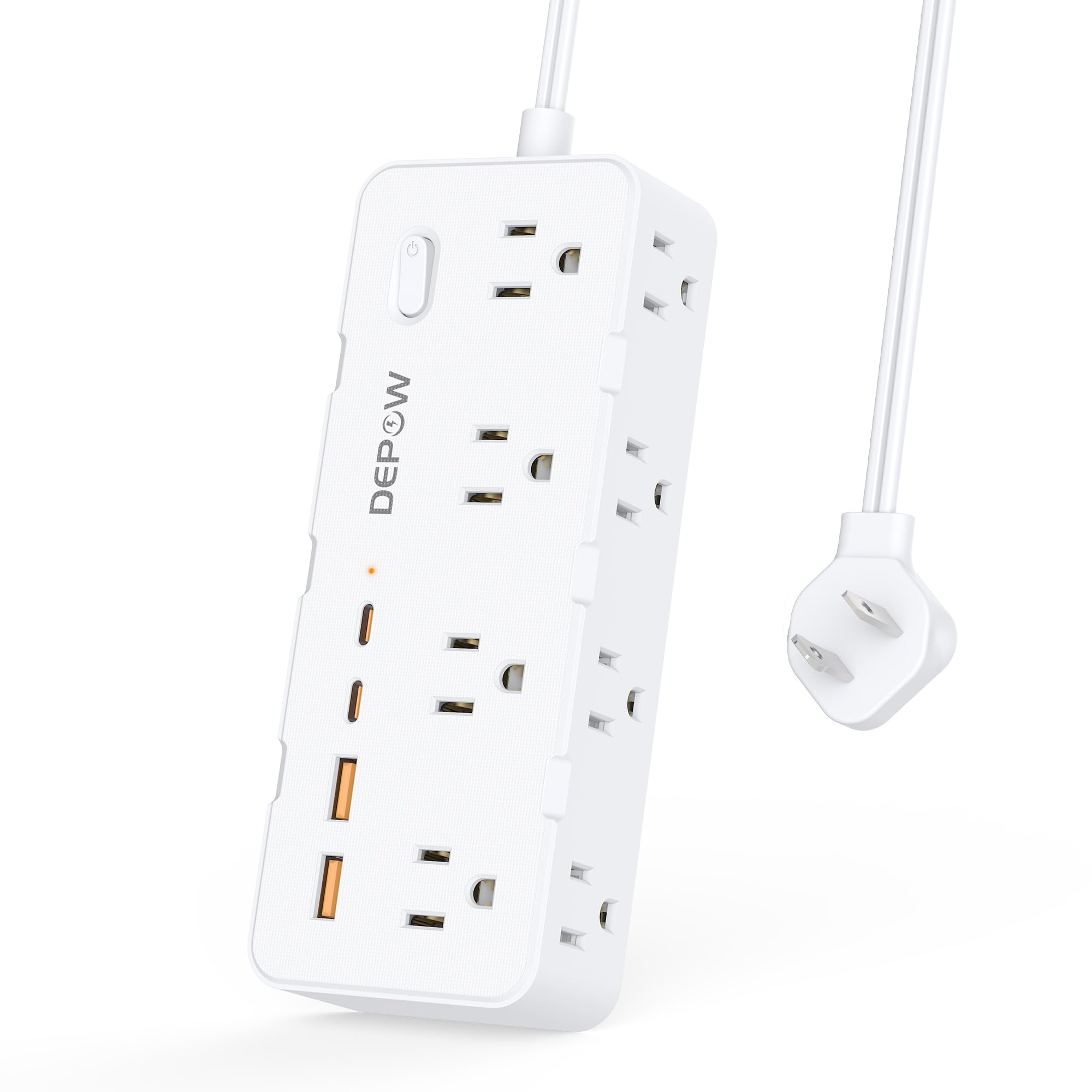 DEPOW - 2-pinowa listwa zasilająca, przedłużacz 5 stóp z wieloma gniazdami, 8 wyjść AC, 4 porty USB (2 USB C), stacja ładująca z wtyczką flagową, ochrona