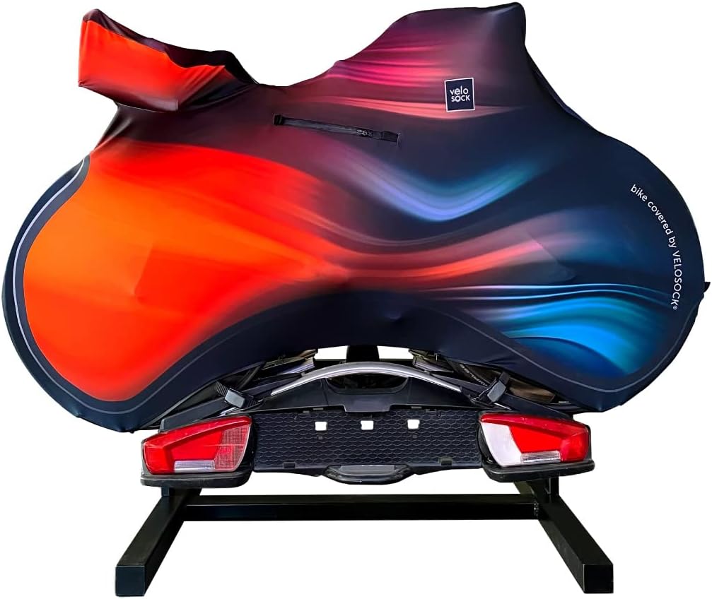 VELOSOCK Full Bike Cover for Indoor Storage and Transportation, Dirt Proof and Water Repellent Stretchy Zippered Fabric Bicycle Protection for Bicycle - Motion Wave (ROAD Water Repellent)
