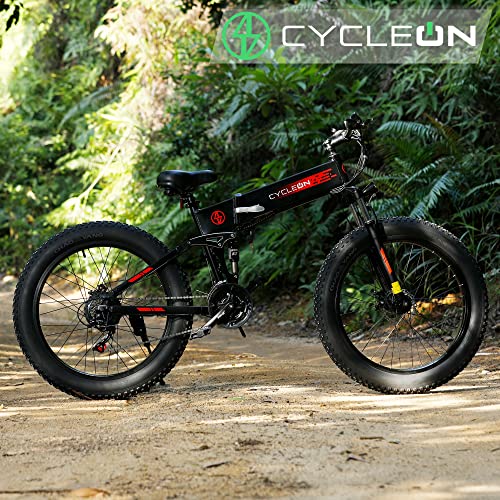 Cycleon Electric Bike For Adults: Valley Ride 750W Electric Bike 48V 10Ah Battery, 26'' Fat Tire Electric Bike Dual Shock Absorber, 7-Speed Electric Bicycles For Commute Mountain Beach Snow, Red #TOP6
