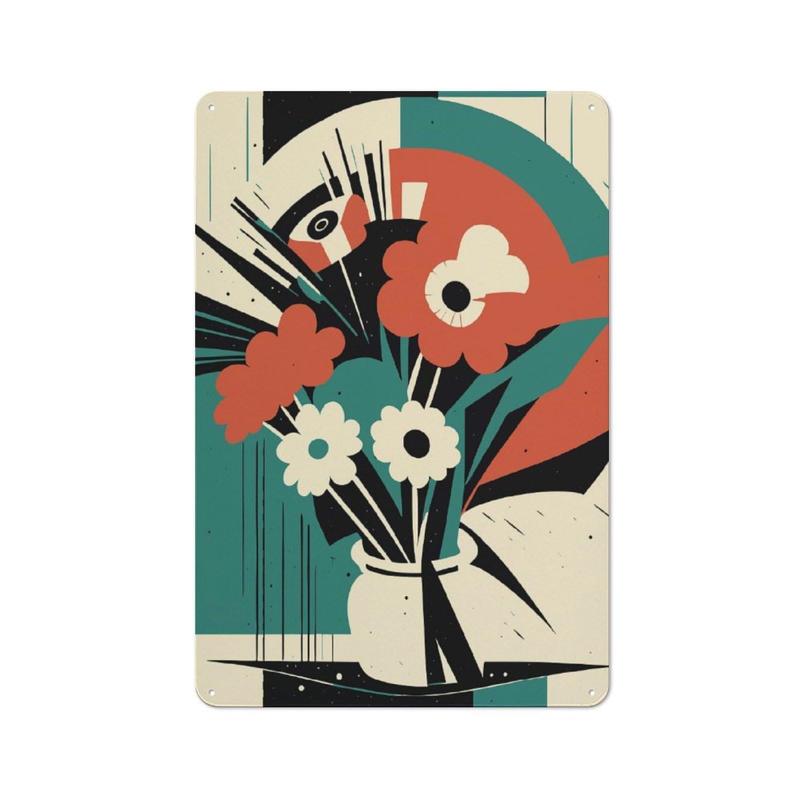 Tin Sign with Amelia Bouquet of Flowers Design 30x20cm, Creative Creative Space Decor for Home Office, Reading Corner Or Bedroom