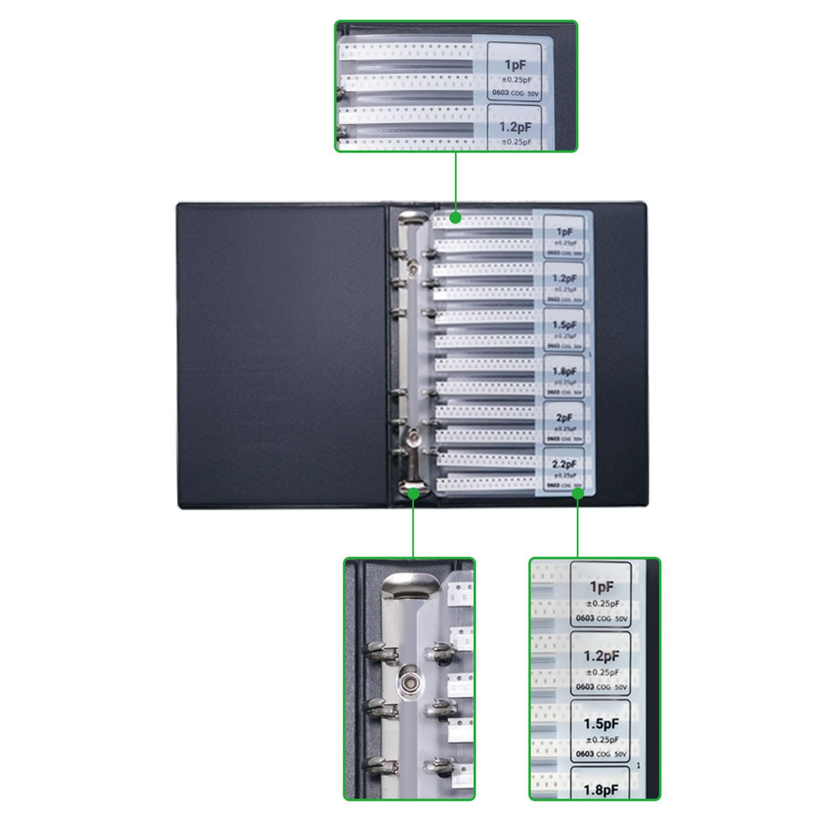 1pF-10uF 84 Valori (50 Pezzi/valore) Libro Campioni di Condensatori 1206, Cartella Assortimento Kit Condensatori SMD a Fogli Sfusi, Libro Campioni Combo SMD Libro Scatola