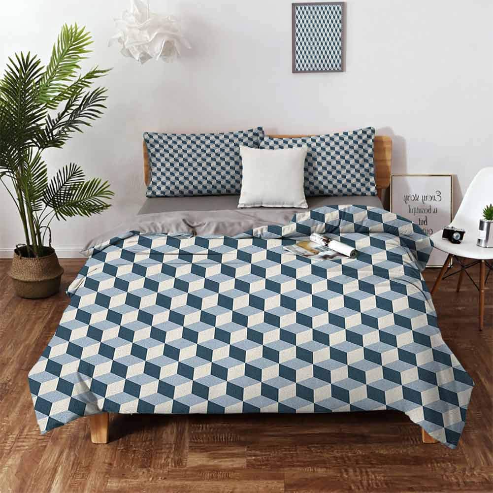 Mannwarehouse Retro Comforter Bedding Cover, 3 Piece Bedding Sets (1 Duvet Cover + 2 Pillow Shams) Wrinkle, Fade, Stain Resistant - Twin 68"x90" Blue Pale Blue White