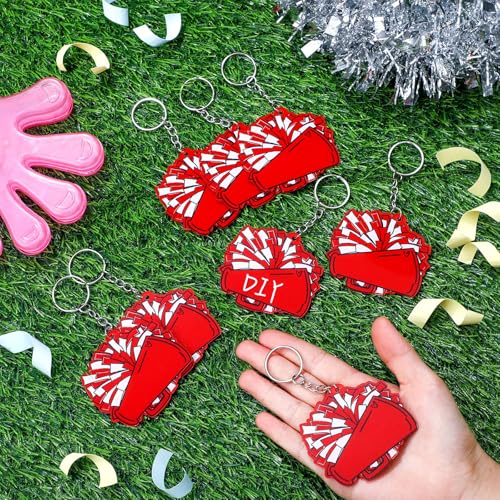 Tondiamo 20 Pcs Megaphone Cheer Bag Tag Bulk Cheerleader Pom Pom Bag Tag DIY Cheerleading Acrylic Luggage Keychains Gift(Red)3