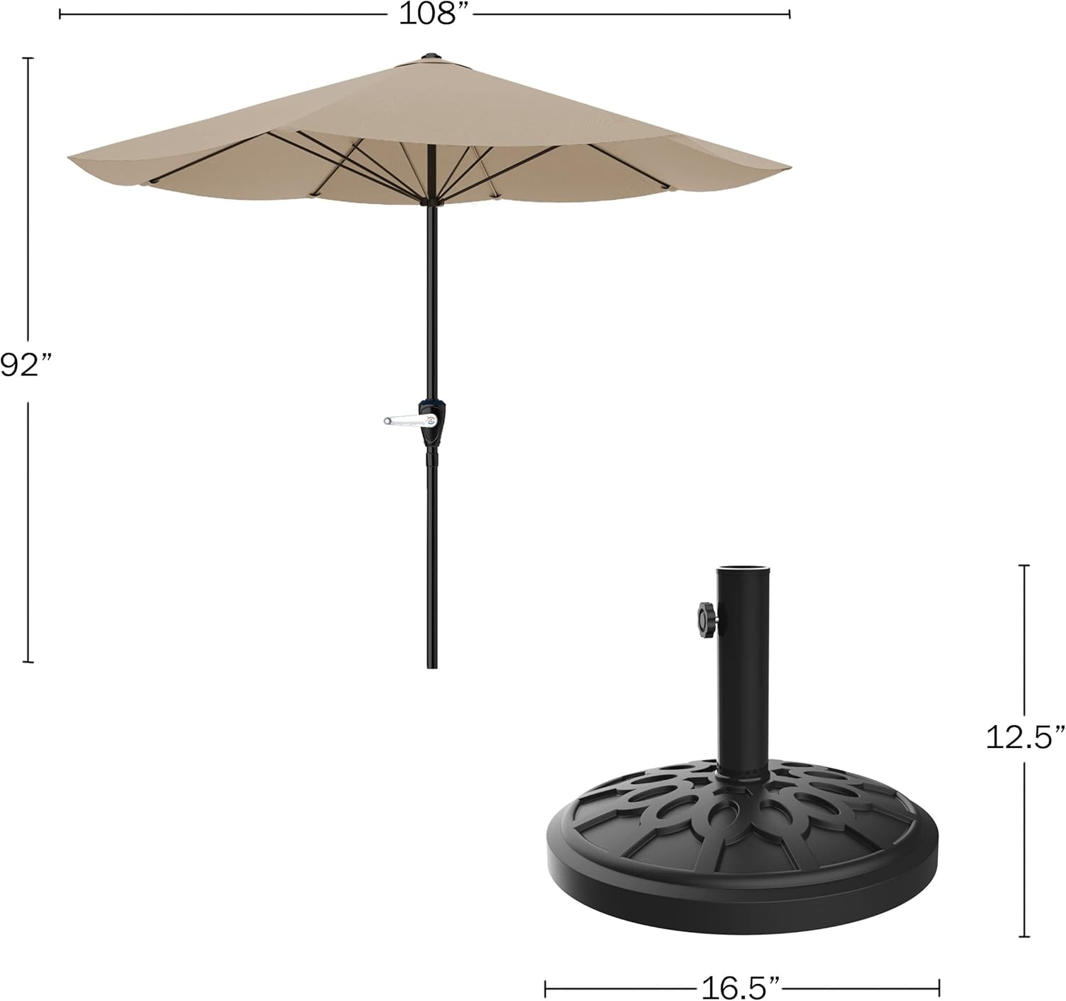 Pure Garden Patio Umbrella with Stand - 9 Ft Easy Crank Sun Shade with 19lb Weighted Base for Deck, Yard, Outdoor Furniture, or Pool (Sand)