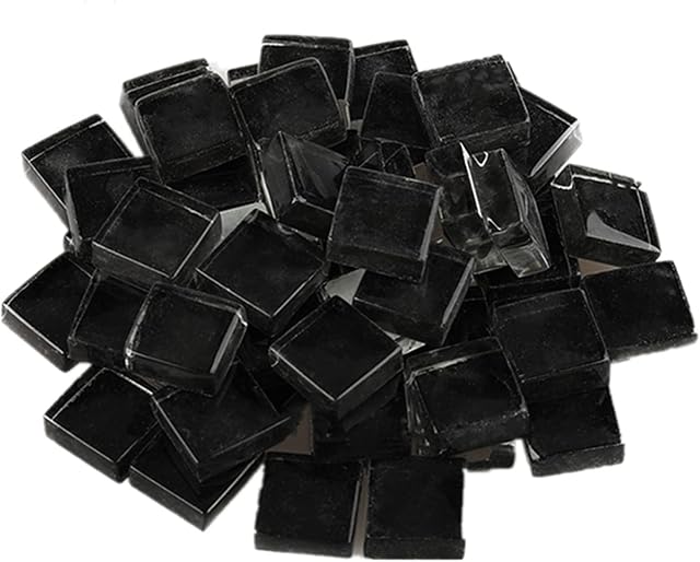 200g Glass Mosaic Tiles Square Crystal Mosaic Stones Glass Pieces for DIY Art Craft Decoration,1x1cm(Black)