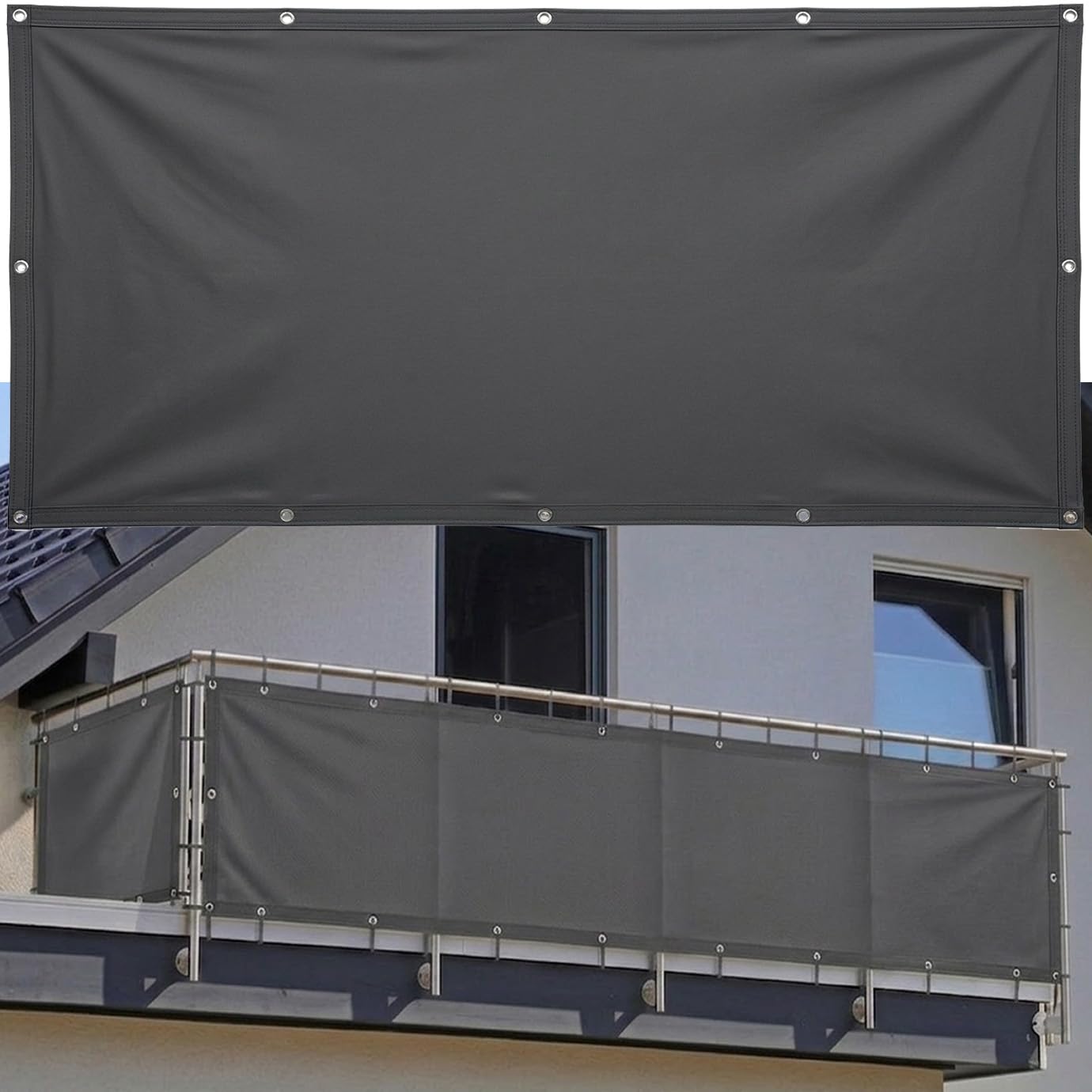 Frangivisto Balcone 0.7x10m | Telo Copri Ringhiera PES 160g/m² Impermeabile | Schermo Privacy Oscurante e Anti-UV con Occhielli | Protezione Vento per Esterno, Antracite