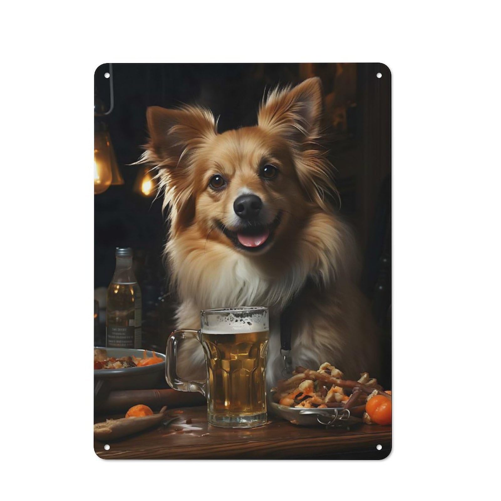 Classic Beer-Sipping Dog Art Decorative Tin Plaque 40x30cm, Bar Wall Plaque for Diner, Restaurant, Shed Or Kitchen
