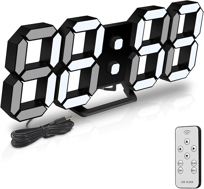 Wekker Numérique LED 3D Petite Horloge Murale Geen Bruit Snooze Intensite Variable Memoire De Temps 12 24 Date Temperature Telecommande Cuisine Bureau Cuisine Salon Chambre 25 2 Cm