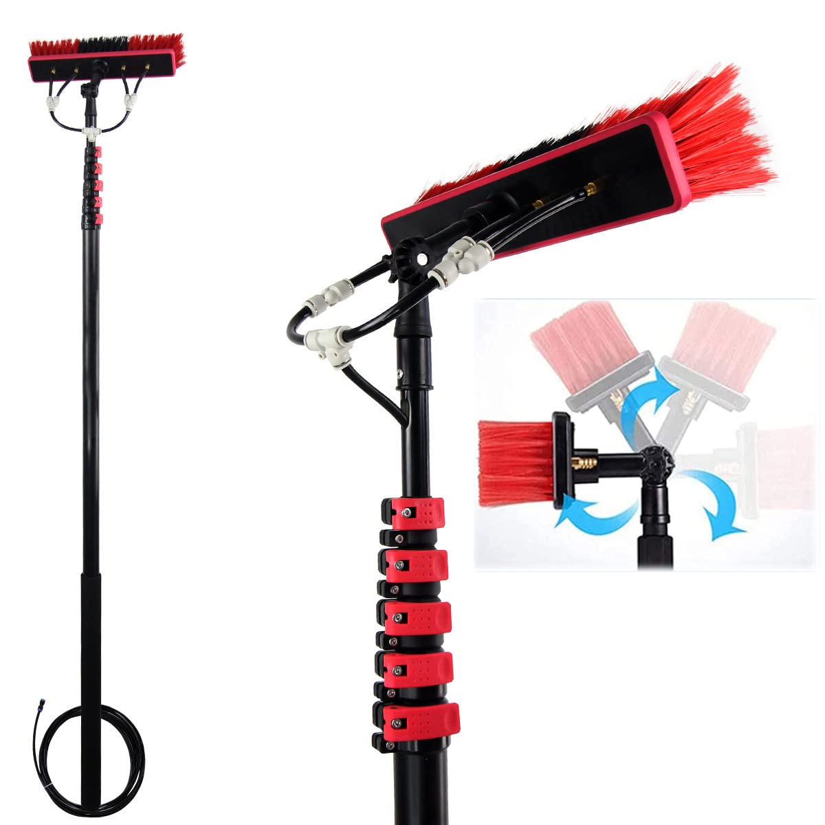 GHFXSCV 12ft 36ft Adjustable Window & Solar Panel Cleaning Pole with Water Fed Brush Efficient Cleaning System for Solar Panels & Windows 24FT/7