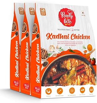 Ready 2 Bite Kadhai Chicken (Pack of 3) Special Delicious Natural Instant Food Ready to Eat In Few Minutes Slow Cooked Heat | Microwaveable | Quick meals | No Artificial Colour | No Preservative