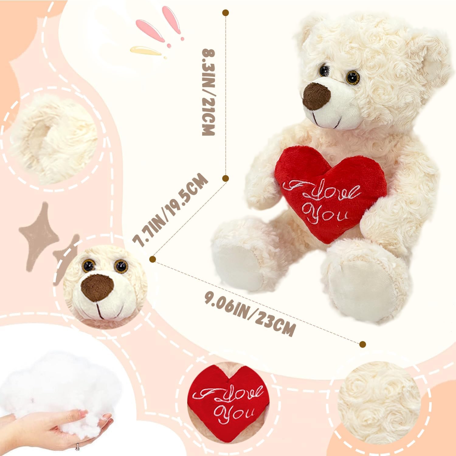 White Plush Teddy Bear with Red Heart I Love You 12” Cute Small Teddy Bear Soft Stuffed Animal Plush Doll for Valentines Wedding Anniversary Birthday Gift for Kids Girls Girlfriend Wife Mom - Image 3