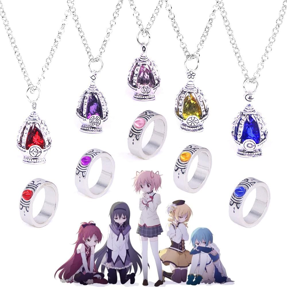 BHOLI Puella Magi Madoka Magica Necklaces Rings Set 5 Pices Anime