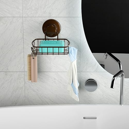 Miniatura 6 de SANNO Soporte de jabón con ventosa con ganchos, bandeja ahorradora de jabonera, soporte para esponja de jabón para pared de ducha, baño, bañera y