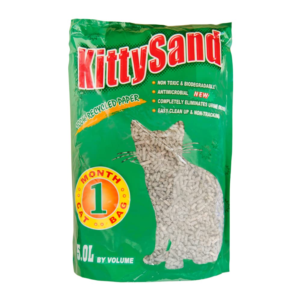 KittySand 100% Recycled Paper Litter Pellets, Biodegradable, Odour Control, Dust Free, Non Clumping Litter Pellets for Cats, Rabbits and Hamsters 5L