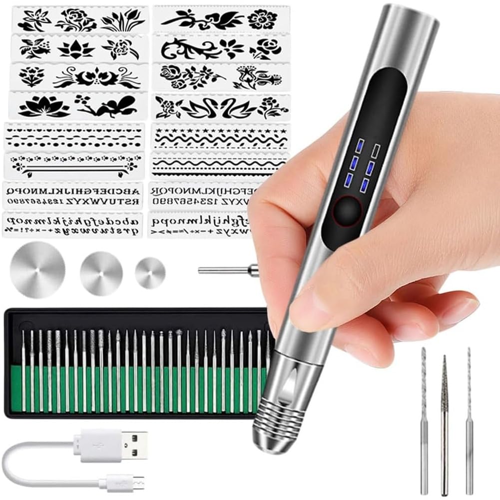 UDSKNV[KSL Rechargeable Pen Engraving Pen Kit with 63 Accessories, Tool for Wood, Metal and Glass