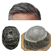 Vista 12 de Tupé para hombre, línea capilar natural, color gris, sistema de cabello humano real para hombres, postizo marrón con bucle en V para hombres, 8 x