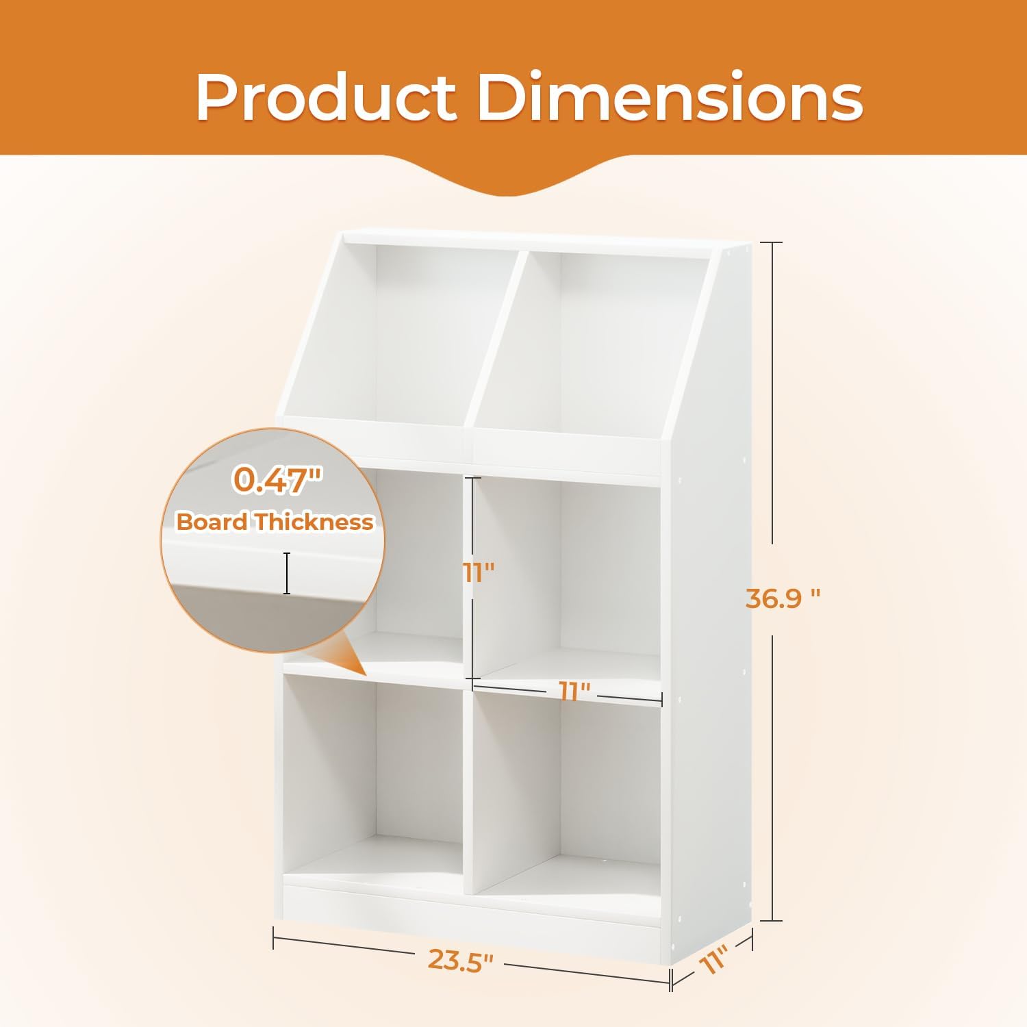 6-Cube Wooden Storage Bookcase - 11-Inch Open Shelf Cabinet, Simple Modern Bookshelf Organizer for Home Office, Living Room, White