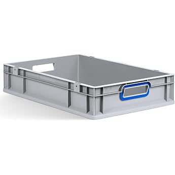 aidB Eurobox NextGen 2.0 - 600 x 400 x 120 mm - Stackable 23L Plastic Box with Open Handles - Storage Box for Storage Transport & Organisation - Industrial Quality - Includes Blue Colour Clips