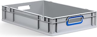 aidB Eurobox NextGen 2.0 - 600x400x120mm – Stapelbare 23L Kunststoffbox mit offenen Griffen – Lagerbox für Aufbewahrung, Transport & Organisation – Industriequalität - inkl. ColorClips in Blau