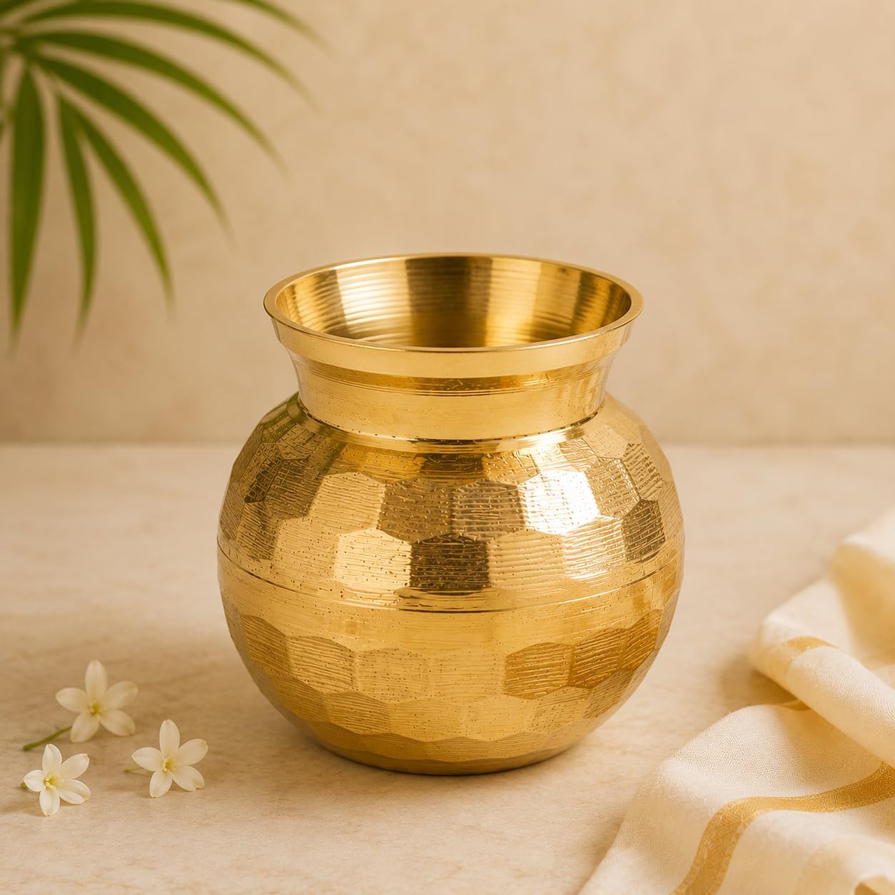 Small Brass Kalash Lota Pot Utensil Drinkware for Pooja Kit for Indian Traditional Pooja Decoration Purpose for Temple Home Office Pure Brass Vessel Lota Kalash Return Gifts(Size:-2"x3"x2")(Golden)