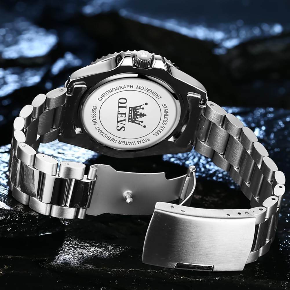 OLEVS Watches for Men Classic with Date Business Dress Luxury Big Face Green/Black/Blue Waterproof Luminous Mens Wristwatch Analog Two Tone Stainless Steel Male Watch - Image 2