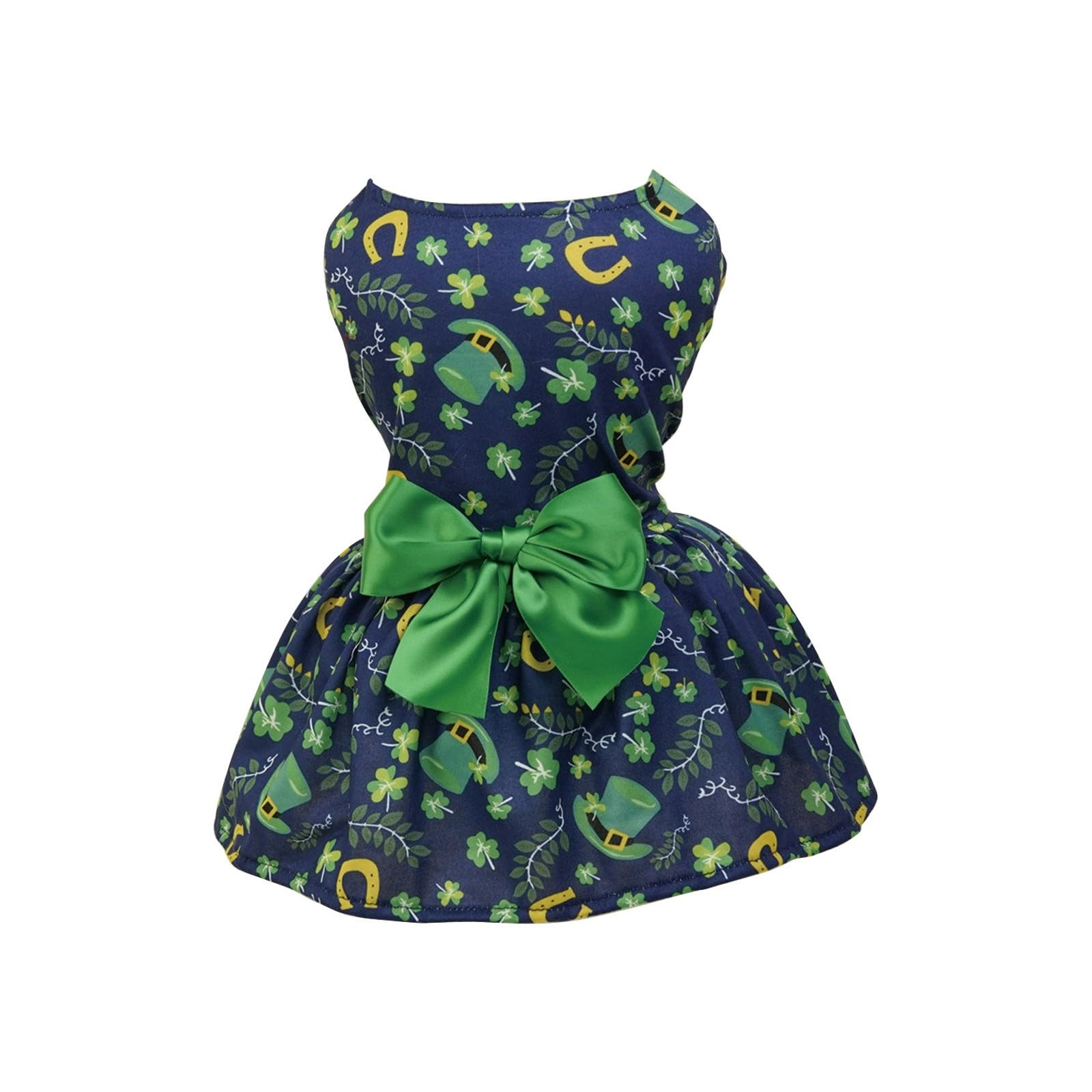 St. Patrick's Day Dog Green Dress for Small Dogs Girl,Four Leaf Outfits Skirt Dog,Puppy Dresses Clover Clothes,Pet Puppy Shirt,Cat Clothes Costume with Bow Female (F, S)