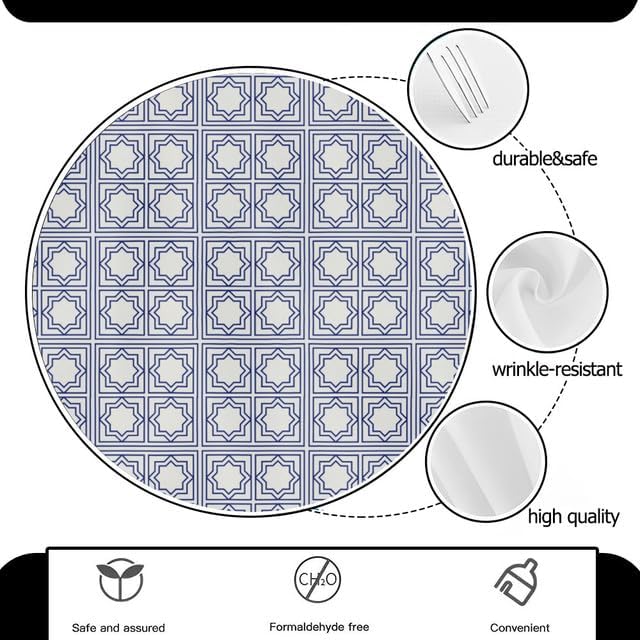 Miniatura 3 de Exquisite Round Tablecloth Blue Gingham Table Cloth Decor Washable Table Cover with Wrinkle Resistant for Home Kitchen Dining Room Picnic Camping