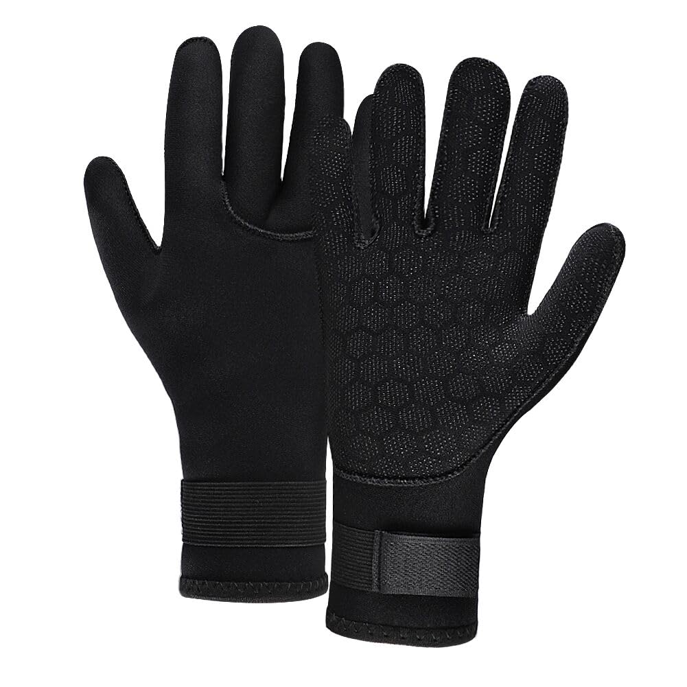 XGOPTS 3mm Diving Neoprene Water Gloves Thermal Anti-Slip Scuba Wetsuit Gloves High Stretch Diving Gloves Adjustable Waist Strap for Women Men Snorkeling Surfing Kayaking Rafting Spearfishing Sailing