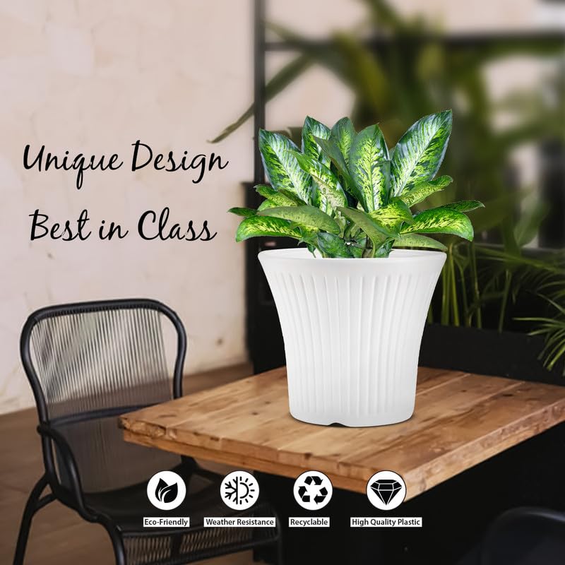 Image of GARDENS NEED 10 Inches Tancy Round Flower Pot | Set of 4 | White | Plastic Planter Pots for Indoor & Outdoor Home, Office & Balcony Decoration