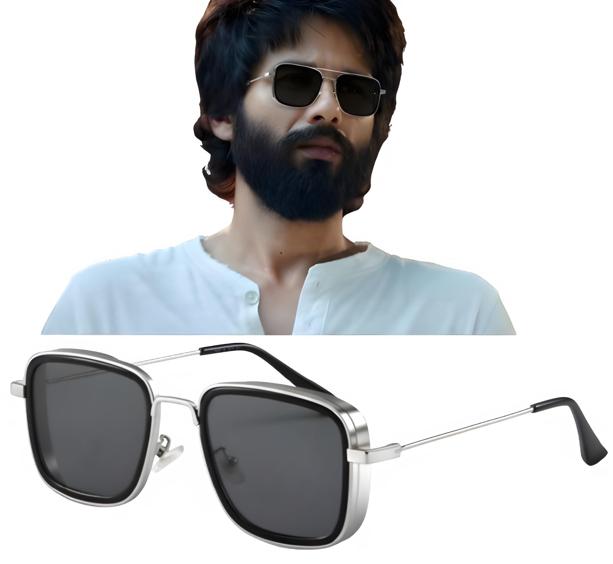 roshfort Kabir Singh Sunglasses for Men & Women | UV400 Protection Lightweight Unisex Eyewear Driving, Travel & Outdoor Fashion Look Silver Square Metal Frame.-picture-26