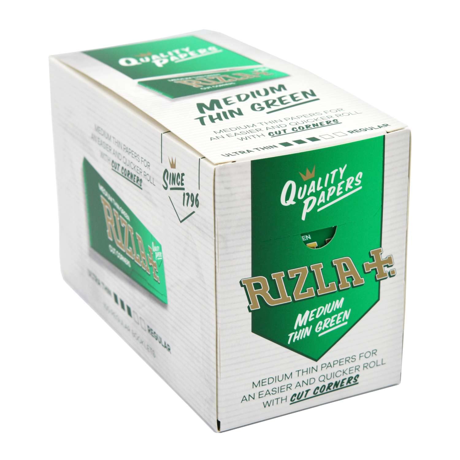 Papier à rouler RIZLA Vert Regular en boîte de 100 carnets classiques pour fumeurs