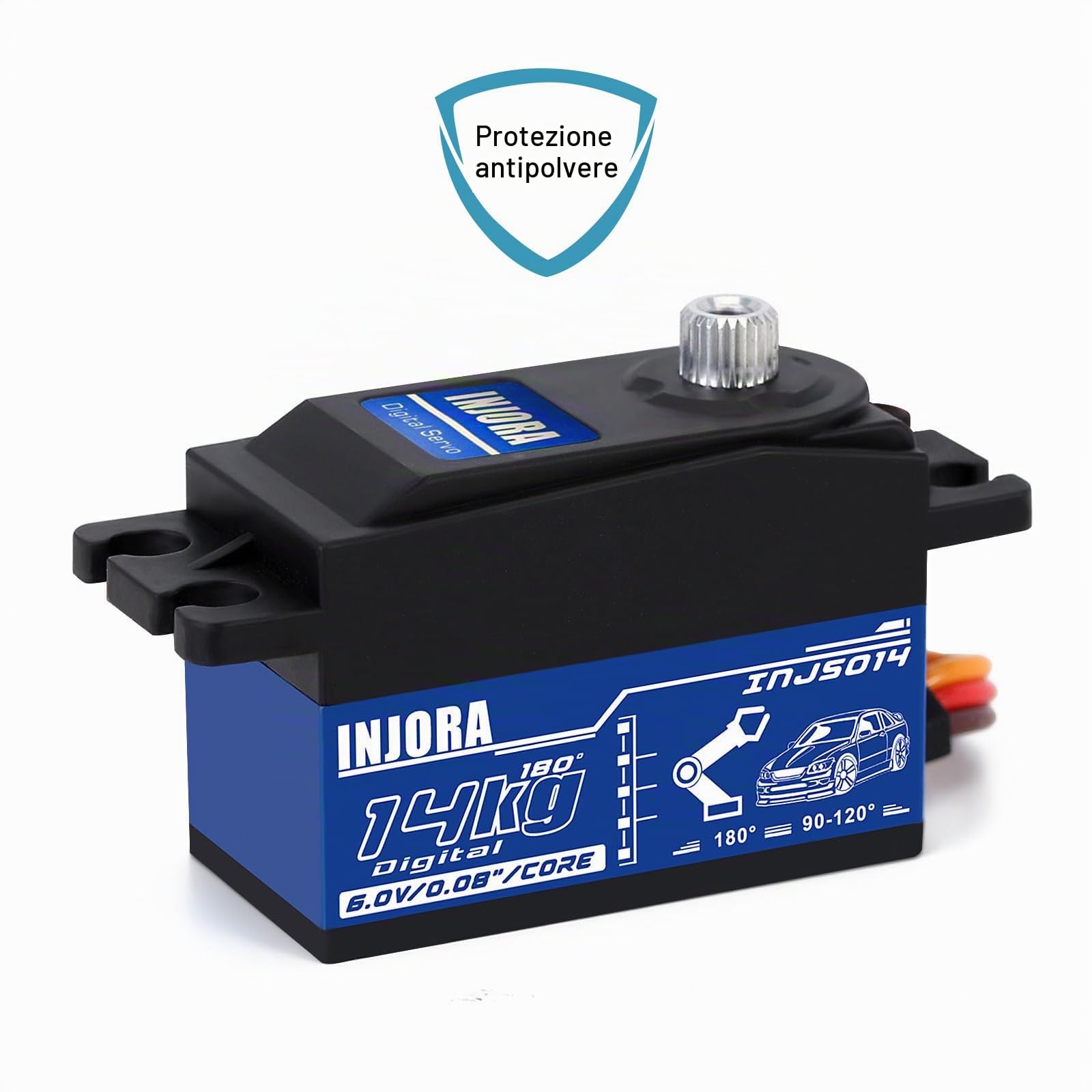 INJORA RC Digitale Servo 14 kg Basso Profilo Coppia Elevata Servo per 1/10 1/12 RC Veicoli On-Road Touring Drift Car Elicottero Ala Fissa Aereo (Controllo Angolo 90°-180°)
