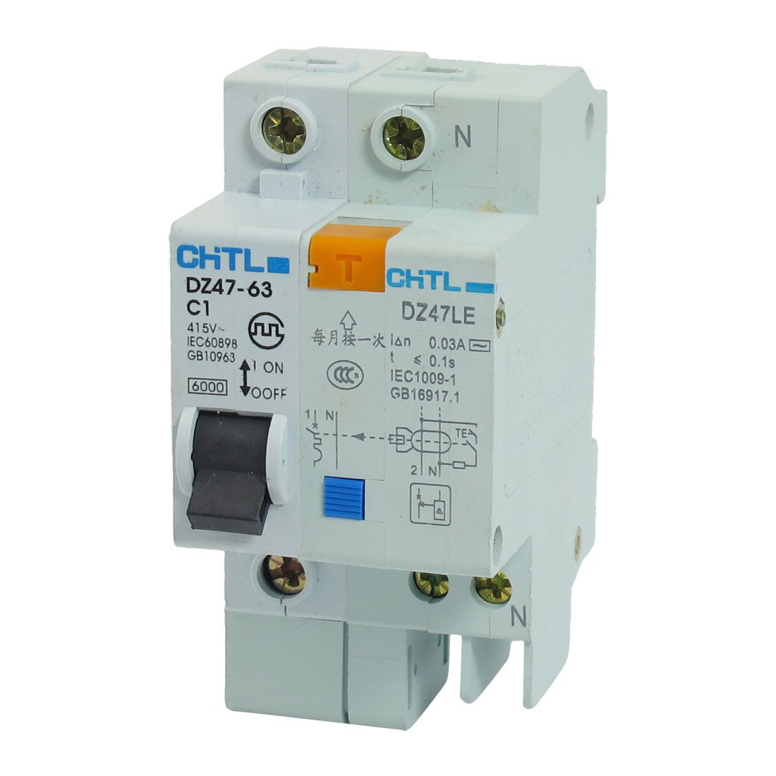 IEUMJNAT AC 415V 63A 6000A Breaking Capacity DIN Rail 2P+N -Professional - Leakage Circuit Breaker