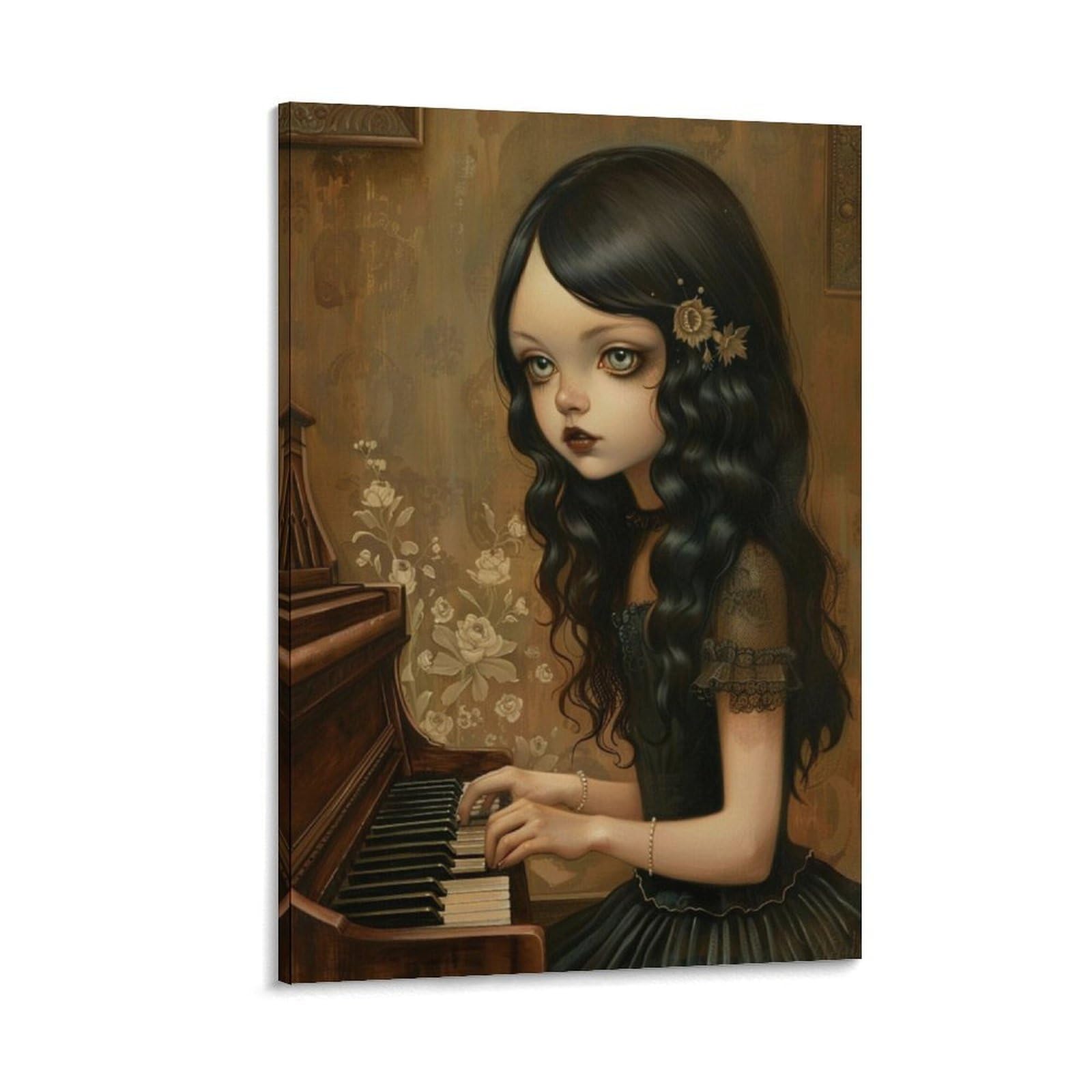 NFFBGFD Mädchen Spielt Klavie - Poster su tela, decorazione per camera da letto, ufficio, stanza, regalo, 60 x 90 cm