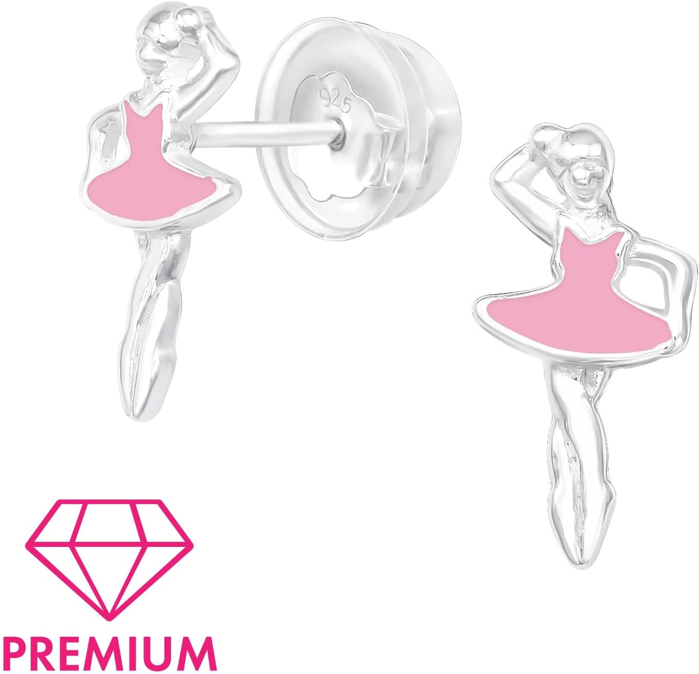 925 Sterling Silver Set of 3 Pairs Ballerina, Pink Crystal Ballet Slippers, Princess tiara Stud Earrings (Nickel Free) - Image 3
