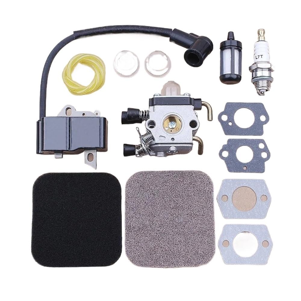 Kit de bobina de encendido compatible with carburador compatible con FS75, FS80, FS80R, FS85R, FS85T, FS85RX. Línea de filtro de combustible 4140-120-0619.