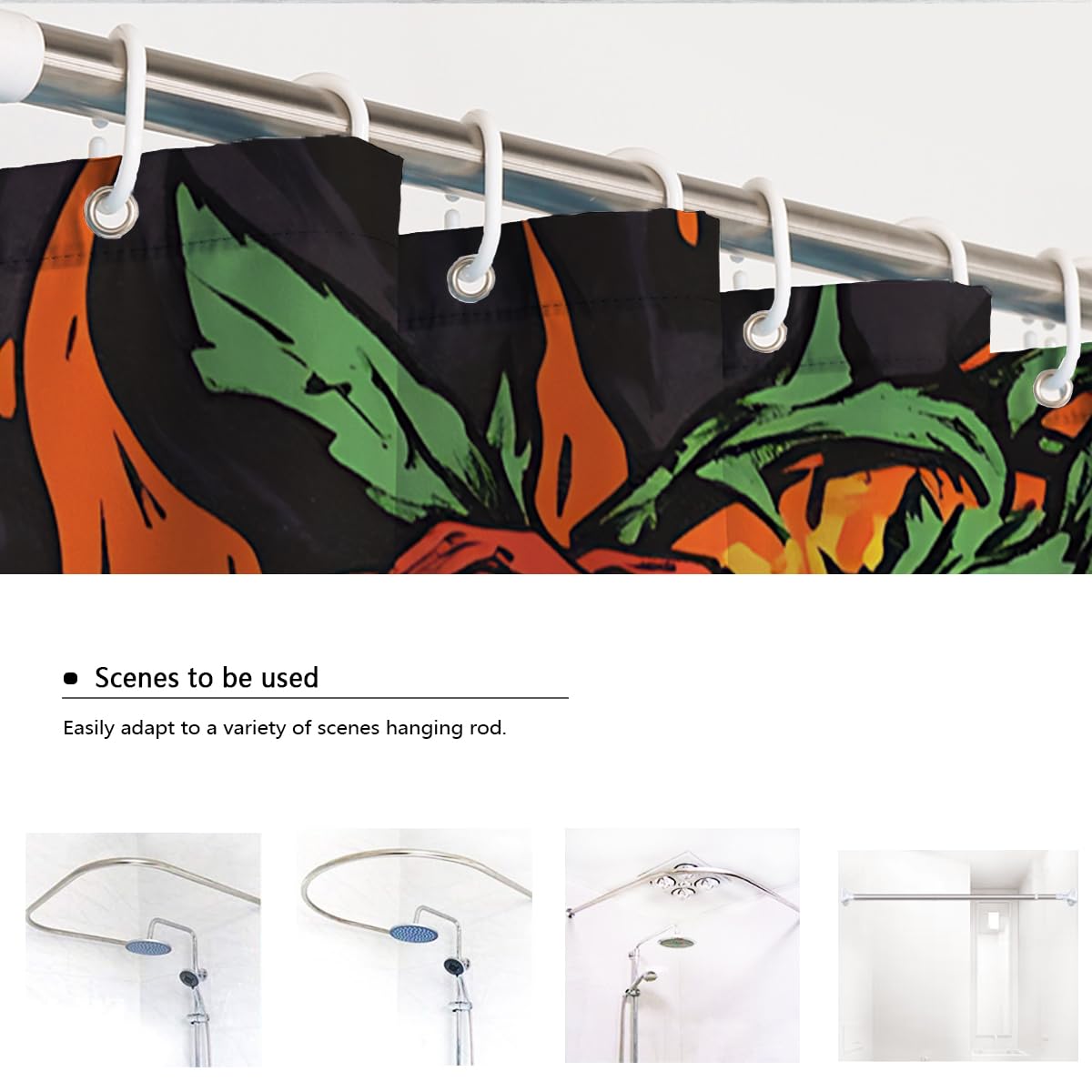 Orange Skull Duschvorhang Red Rose Vines Black Badezimmer Deko 150x180cm