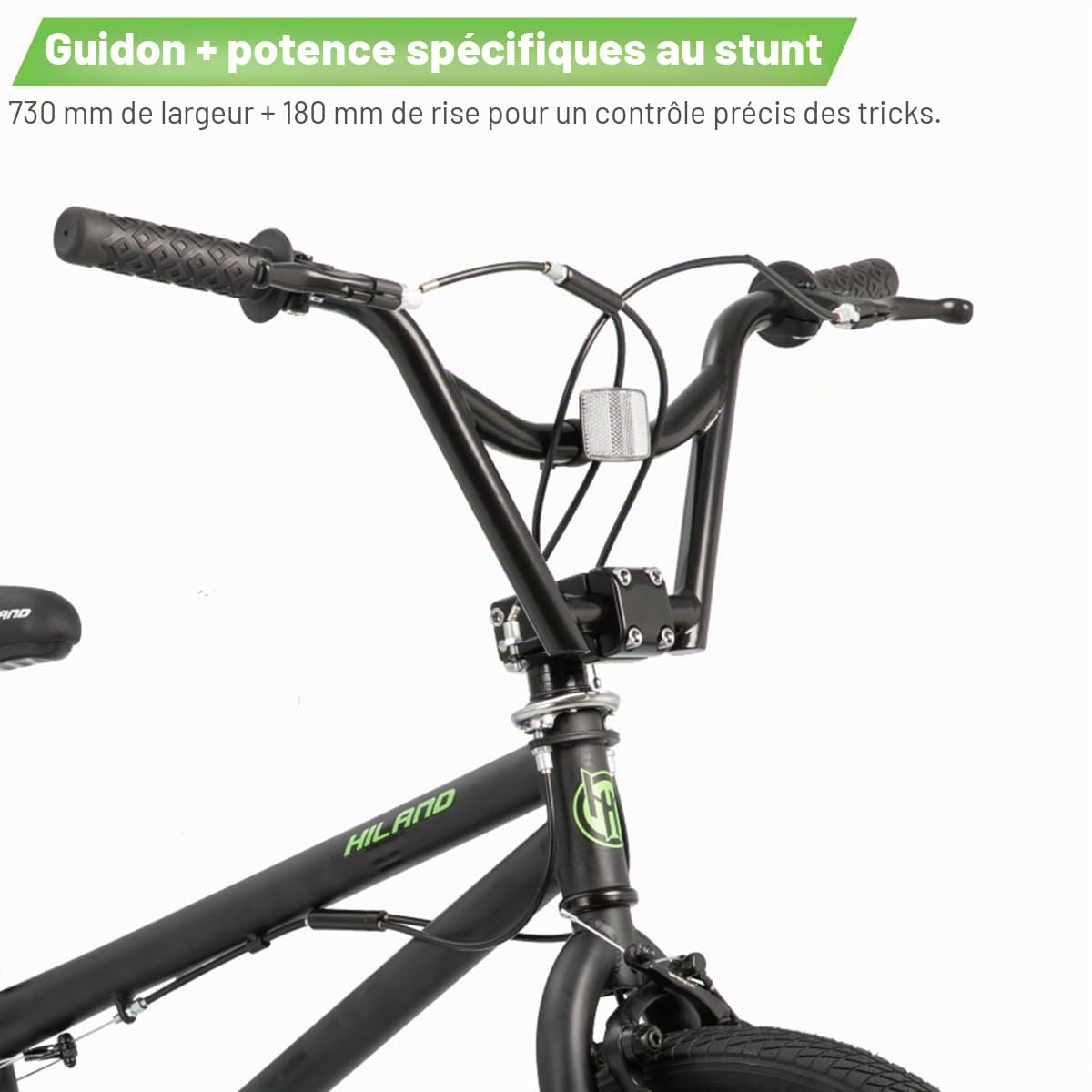 HILAND Vélo BMX Freestyle Enfant 20 Pouces, 4 Pegs en Acier et Roue Libre, avec Rotor 360°, pour Garçon et Fille de 7 à 12 Ans, Noir/Vert/Rouge/Blanc