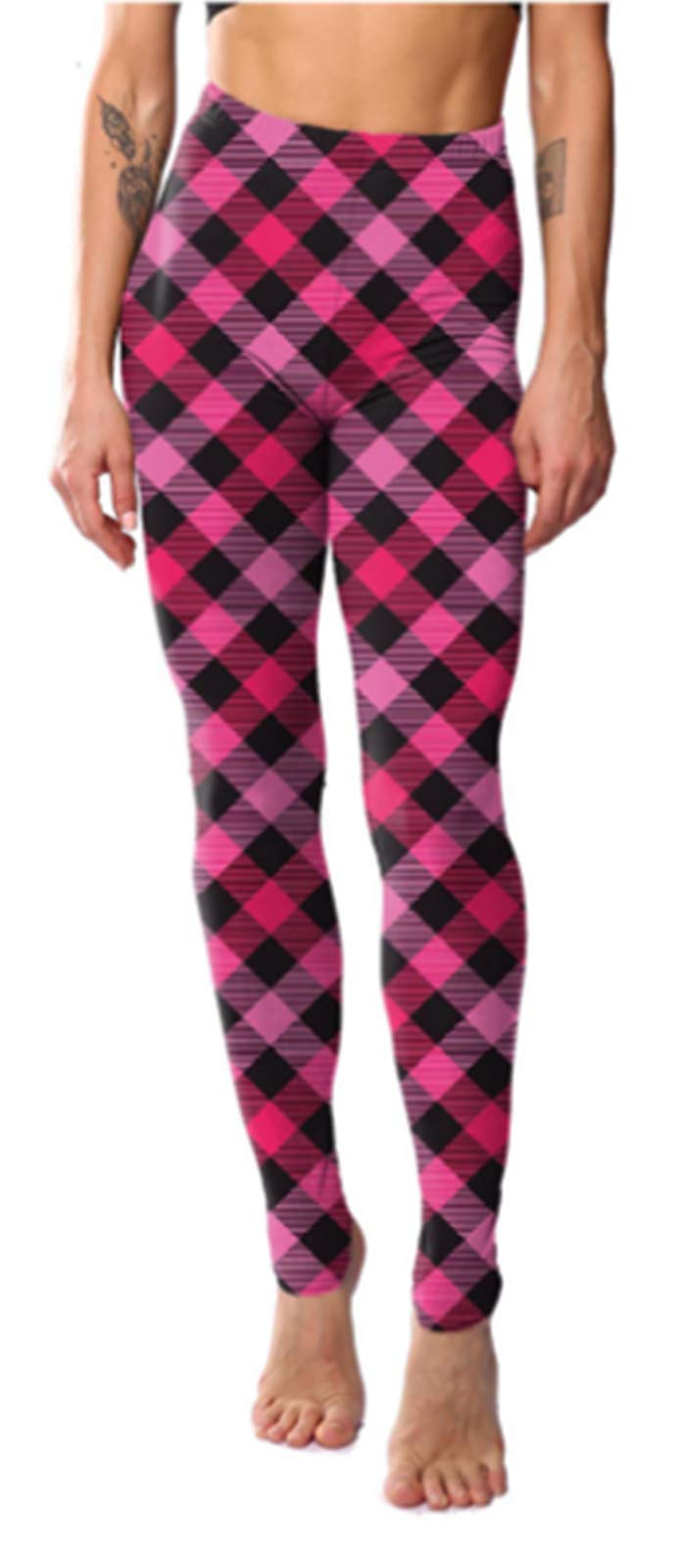 Fioeyr Womens Red Tartan Check Print Elacticated Ladies Full Length Long Stretchy Leggings