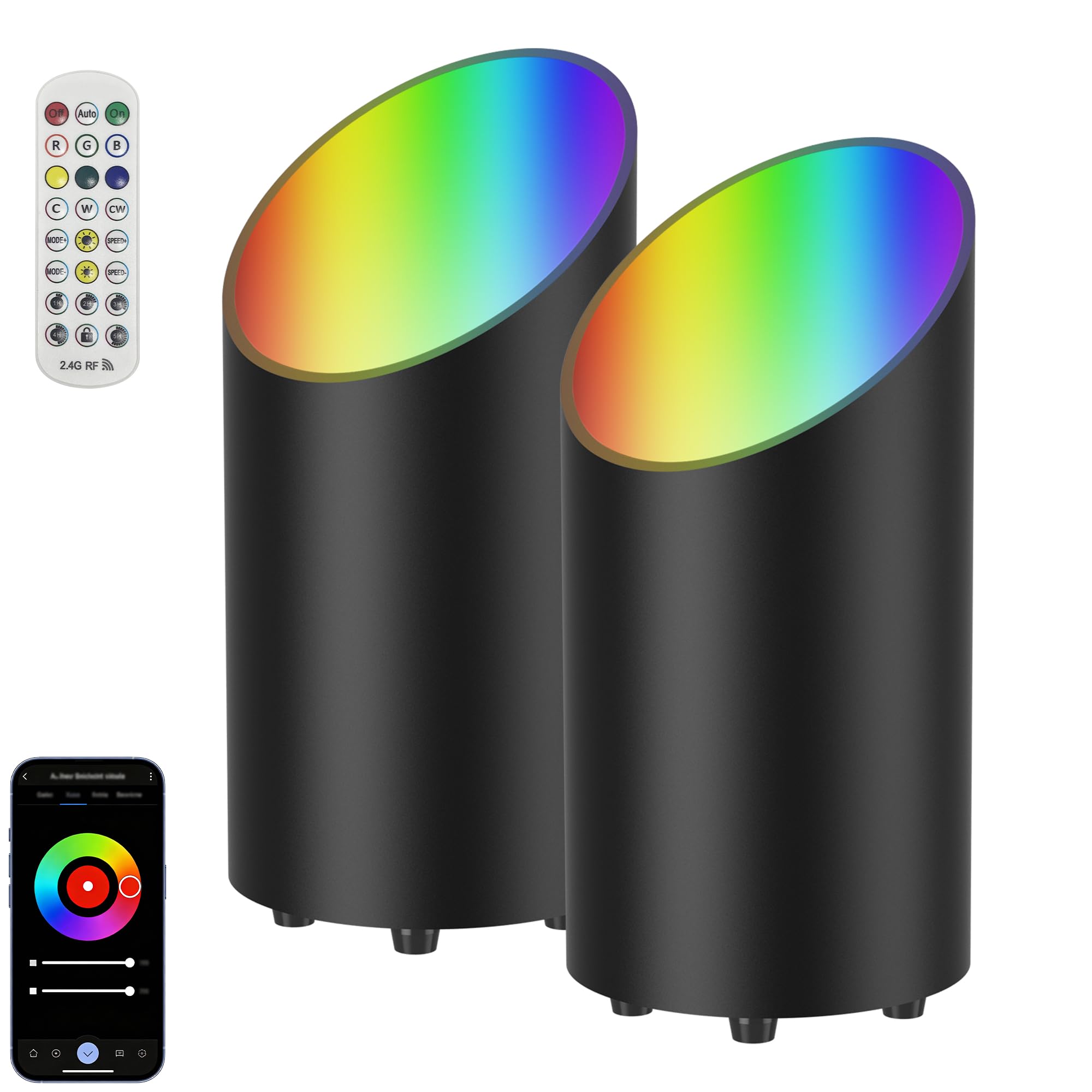 Faretto LED da Terra RGBW Smart, Uplight Spot da Pavimento Bluetooth con APP e Telecomando RF, Dimmerabile 1-100%, RGB + 6000K, 10 Scene, 7W, IP44, Cavo 180 cm con Interruttore a Pedale
