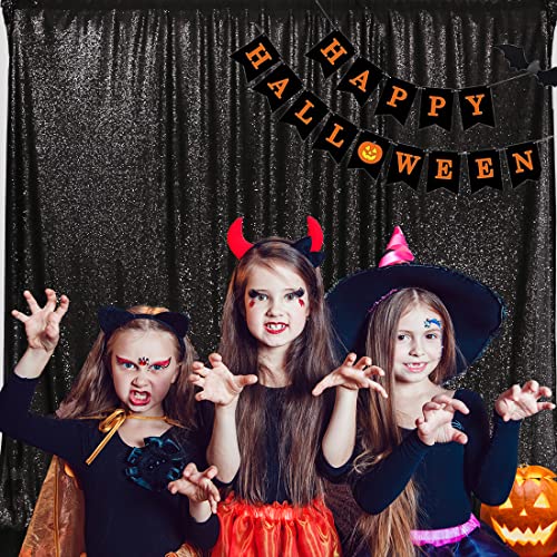 Image of PartyDelight Black Sequin Backdrop 6x8ft Sparkly Photo Curtain | 4 Inch Rod Pocket and stitched 3mm sequins create a reflective event wall for Halloween and black tie events