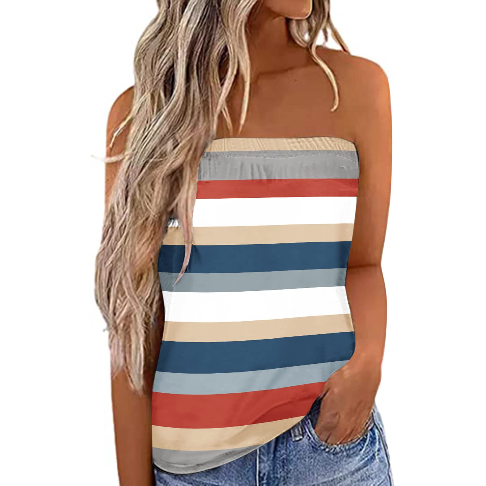 Women Solid Strapless Bandeau Tank Casual Sleeveless Summer