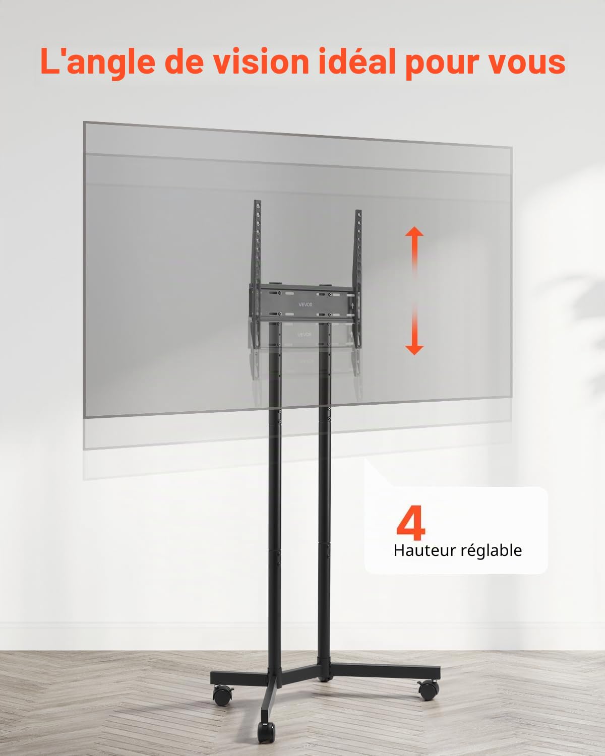 VEVOR Support TV à roulettes, pour téléviseurs/LED/LCD/OLED de 812,8 à 1651 mm, Chariot TV Mobile, jusqu'à 40 kg, Support télé sur Pied Portable, Max. VESA 400 x 400 mm, pour Salon, Bureau, extérieur