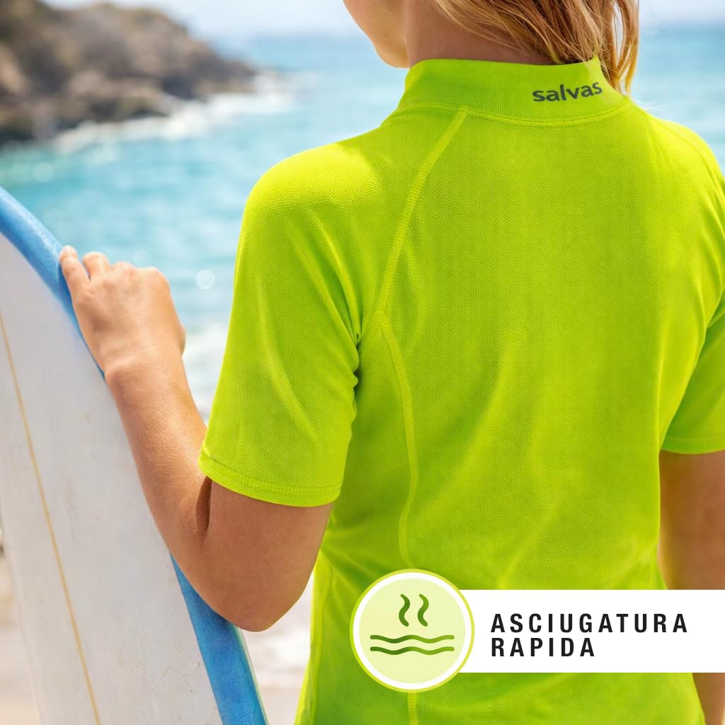 Salvas Rashguard Bambino Polly Unisex - Maglia Maniche Corte Protezione Solare UPF 50+ - Maglietta Anti UV Bambino e Bambina Maglia Tecnica per Sport Acquatici
